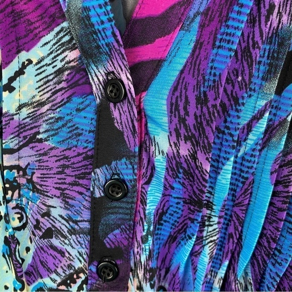 La Cera Pleat Front Printed Tunic Blue Purple Large - Picture 8 of 13